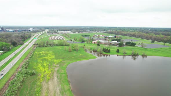 Aerial Drone Shot of Kent State University Trumbull Branch Lake and Solar Panels