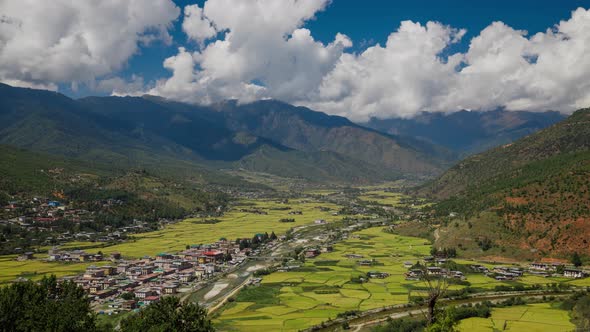 Looking Out Over The City Of Paro In Bhutan