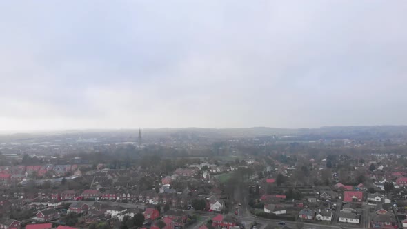 Grantham Drone Aerial Shot Panning Down and Backwards Lincolnshire and with St Wulfram Church 4K