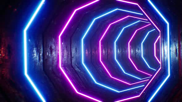 VJ Decagon Shapes Neon Light Tunnel 4K Loop