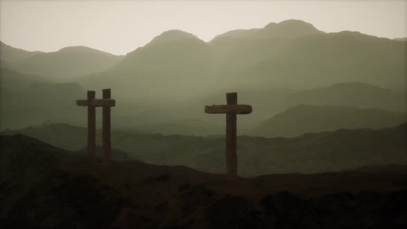 Wooden Crucifix Cross at Mountain alt