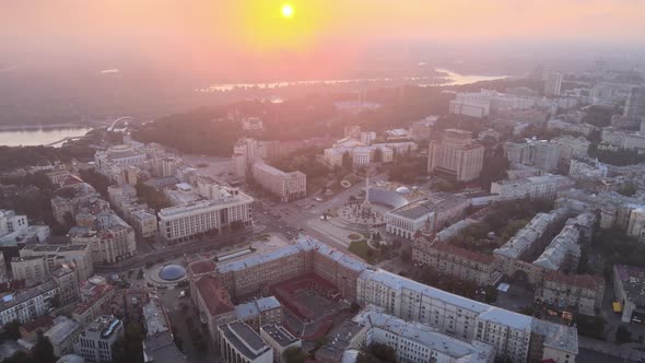 Kyiv Kiev Ukraine at Dawn in the Morning. Aerial View