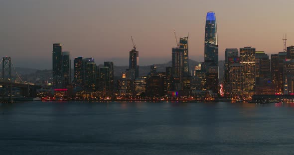 San Francisco California Skyline and Bay Bridge at Dusk