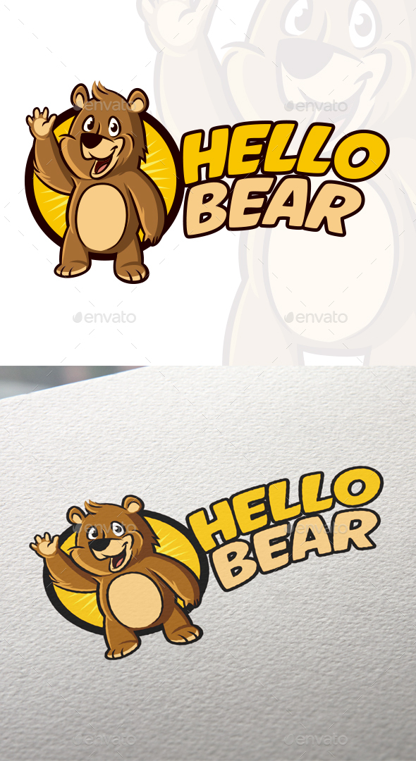 Cartoon Hello Bear Mascot Logo