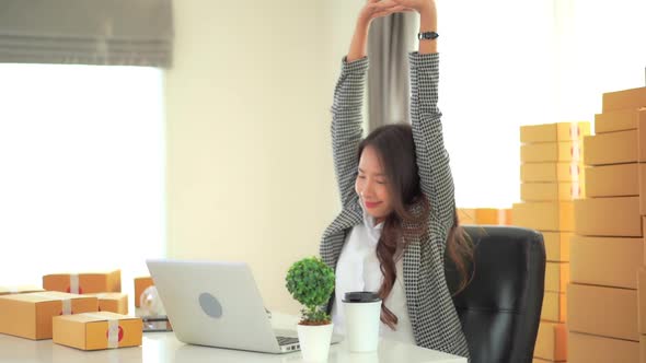 Young asian woman use laptop