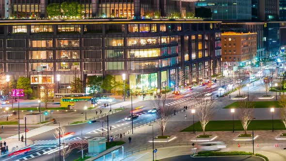 time lapse of street in front of Tokyo station at night, Japan