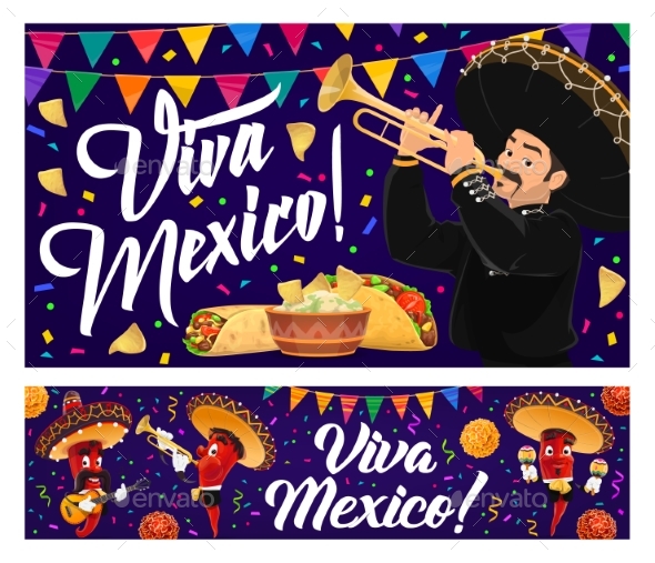 Mexican Holiday Food, Mariachi, Viva Mexico Banner