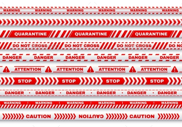 Red Security Warning Vector Tapes with Typography
