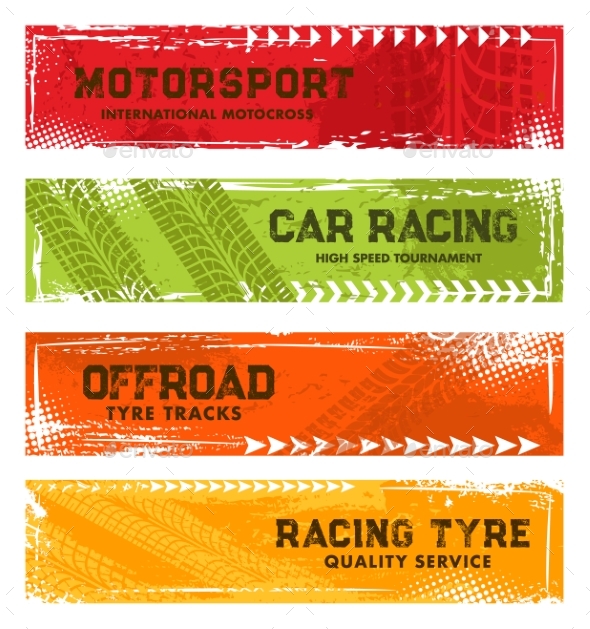 Tyre Tracks, Offroad Tire Prints, Grunge Banners