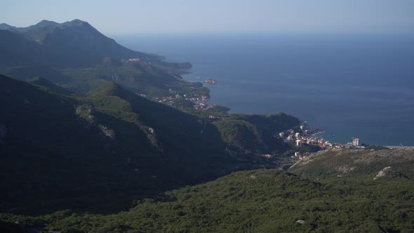 Panorama of Green Mountains Over Budva Against the Background of the Sea