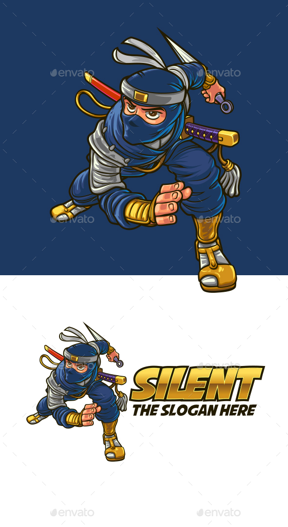 Cartoon Blue Ninja Character Mascot Logo