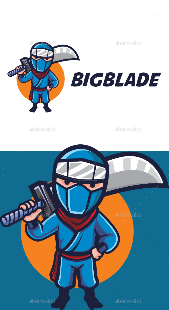 Cartoon Big Sword Ninja Character Mascot Logo