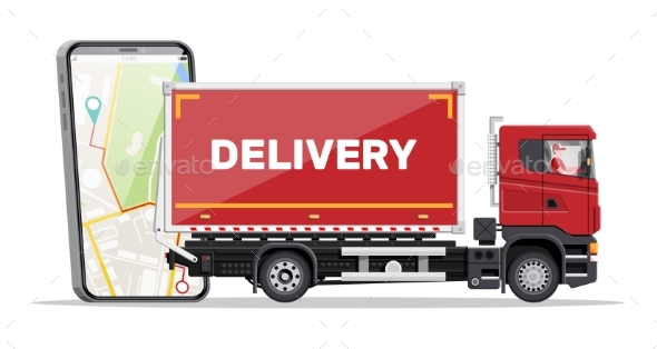 Delivery Truck and Smartphone with Navigation App
