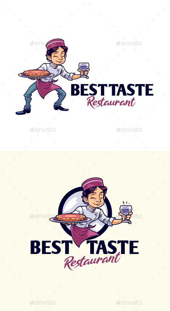 Cartoon Retro Vintage Waiter Character Mascot Logo