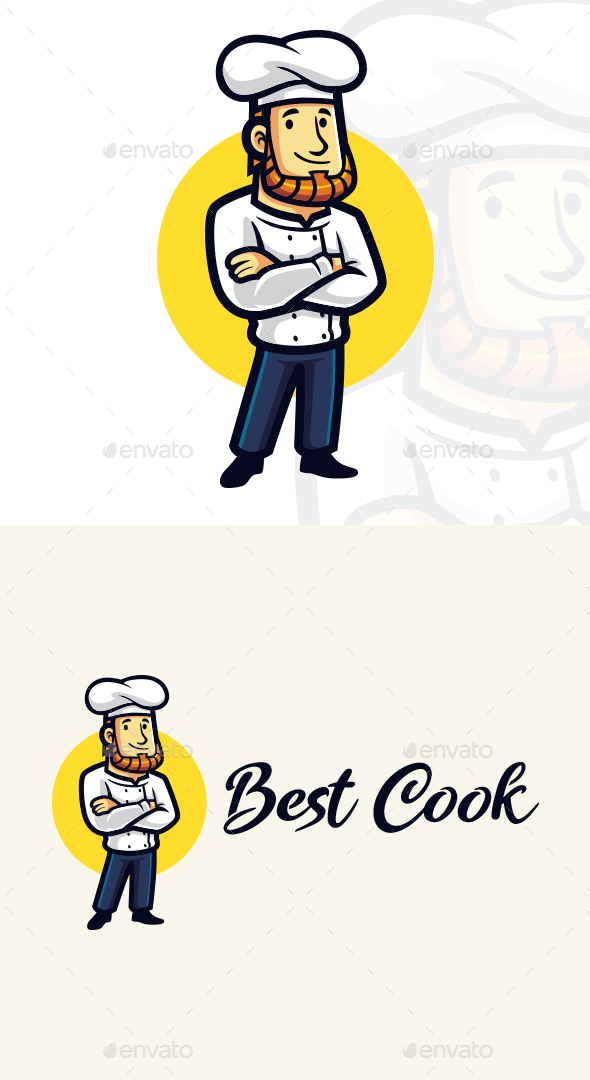 Cartoon Bearded Chef Character Mascot Logo
