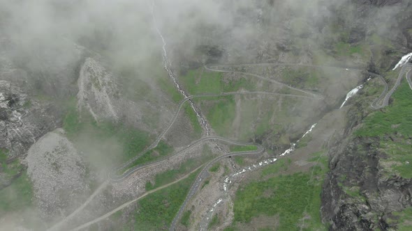 Unique view of Trollstigen Road in clouds, Norway