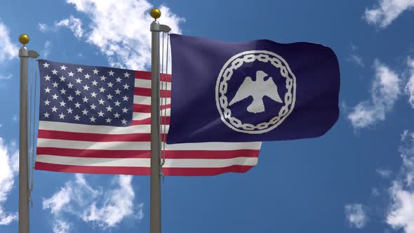 Usa Flag Vs Mohawk People Flag  On Flagpole