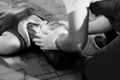 Black and white photo of Close-up of a paramedic helping a car accident victim - PhotoDune Item for Sale