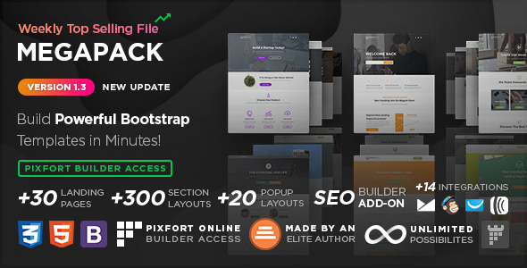 MEGAPACK – Marketing HTML Landing Pages Pack + PixFort Page Builder Access