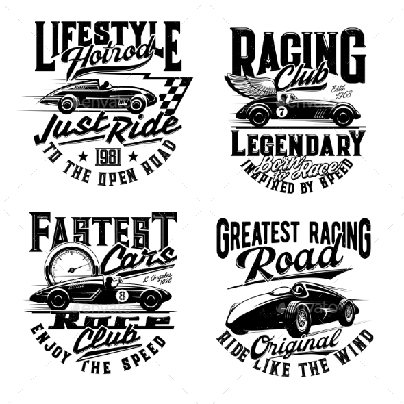 Car Races T-shirt Print Mockup, Retro Automobile