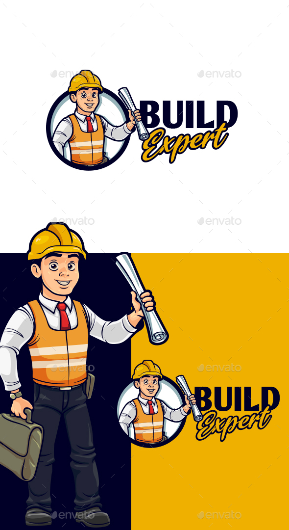 Cartoon Profesional Builder Character Mascot Design
