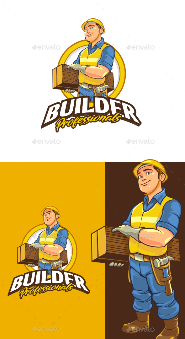 Cartoon Construction Expert Character Mascot Logo
