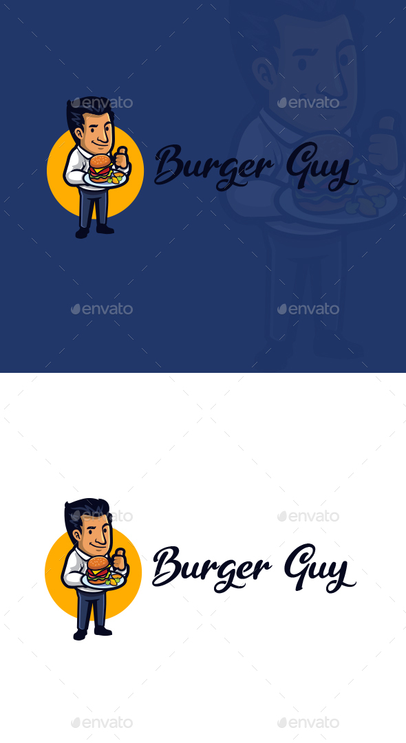 Cartoon Burger Guy Character Mascot Logo