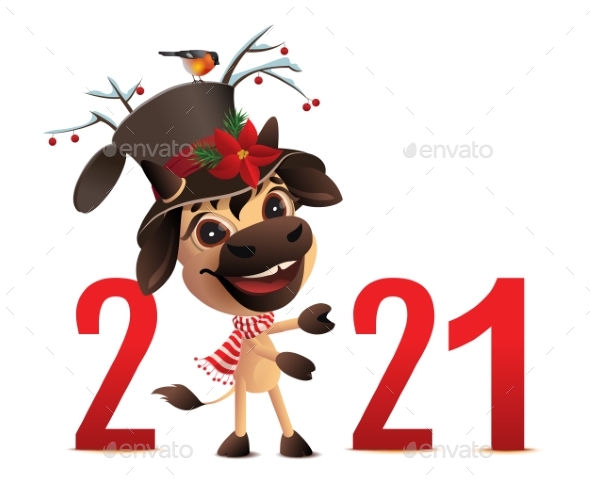 Bull Symbol of 2021 New Year Wishes Merry