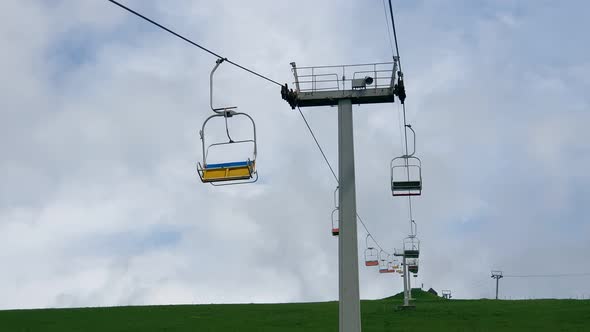 View From the Chair of the Cable Car on the Panorama of the Mountains on a Summer Sunny Day