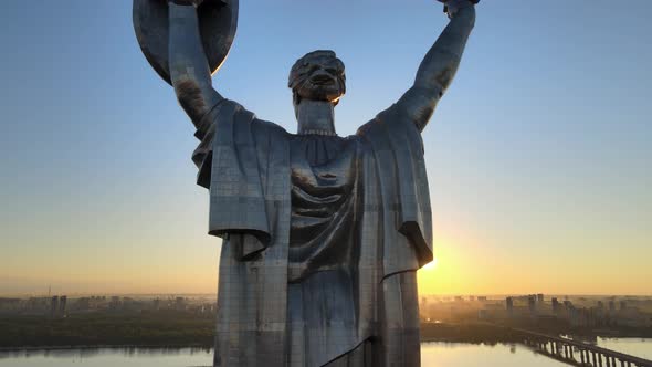 Monument Motherland in the Morning. Kyiv, Ukraine. Aerial View