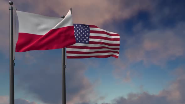 Poland Flag Waving Along With The National Flag Of The USA - 2K