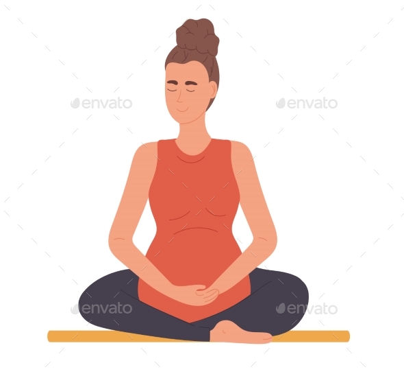 Pregnant Woman Practising Yoga on Fitness Mat