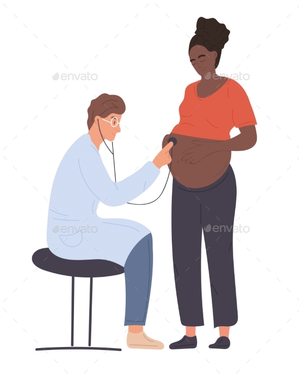 Doctor Listening Belly of Girl with Stethoscope