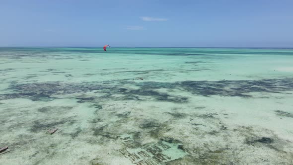 Zanzibar Tanzania  Kitesurfing Near the Shore Slow Motion