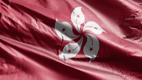 Hong Kong textile flag waving on the wind. Slow motion. 20 seconds loop.