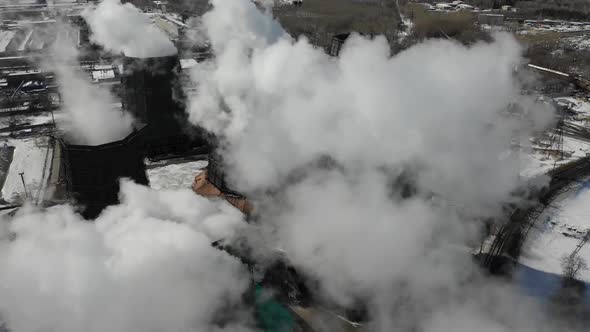 Flying Over the Plant Producing Thermal Energy with Large Pipes