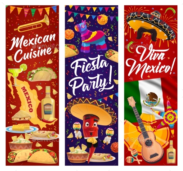 Viva Mexico Banners with Mexican Fiesta Party Food
