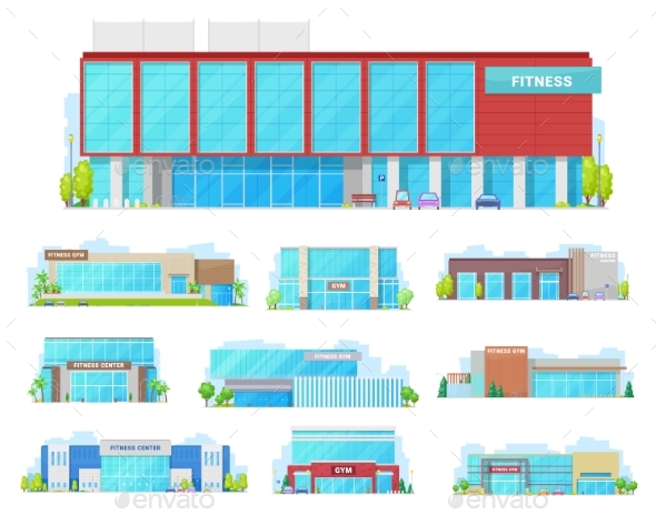 GYM, Sport Club and Fitness Center Building Icons