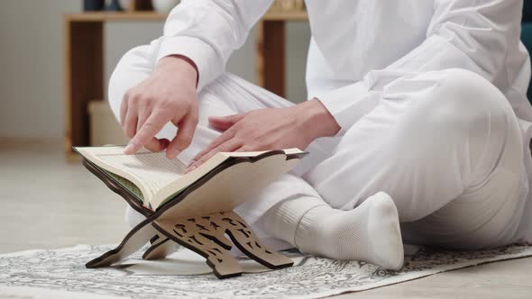 Middle Eastern Man Praying Closeup Islamic Religion alt