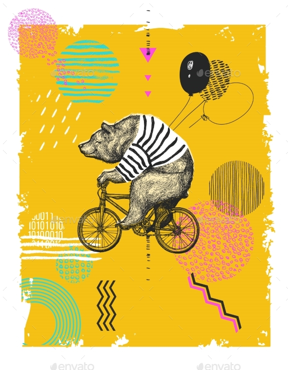 Bear with Balloons Rides Bicycle
