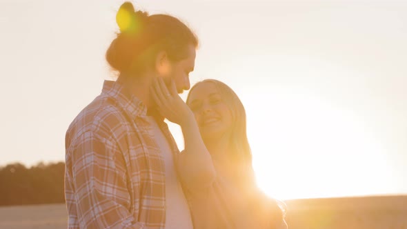 Happy Newlyweds Two Silhouettes of People Caucasian Young Couple Bearded Man and Smiling Woman