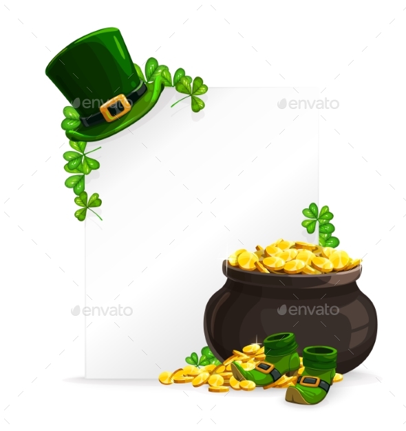 St. Patricks Day Banner with Leprechaun Gold