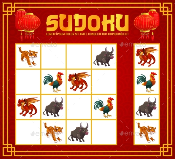 Sudoku Game or Puzzle with Chinese Zodiac Animals