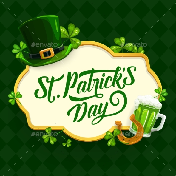 St. Patrick Day Cartoon Vector Poster with Clover