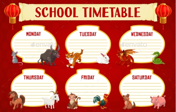 School Timetable with Chinese Horoscope Animals