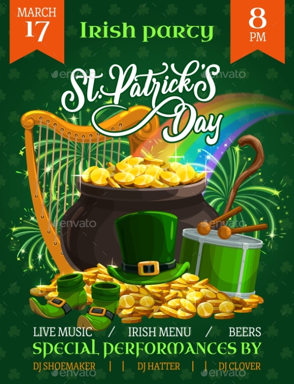 St. Patricks Day Party Vector Flyer Cartoon Poster
