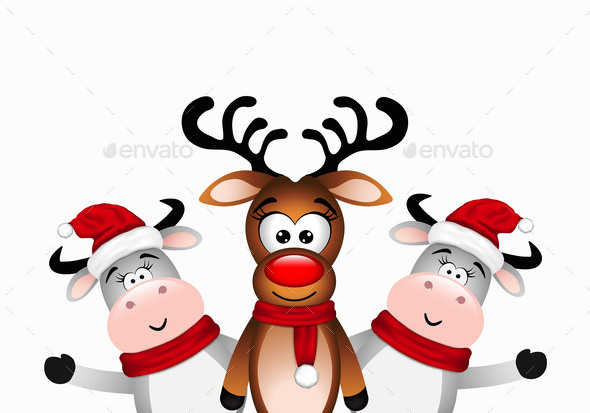 Happy Reindeer Two Bull