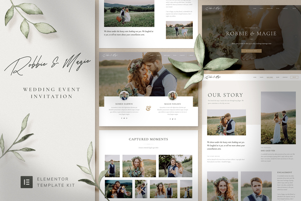 Robbie & Magie – Wedding Event Invitation Elementor Pro Template Kit