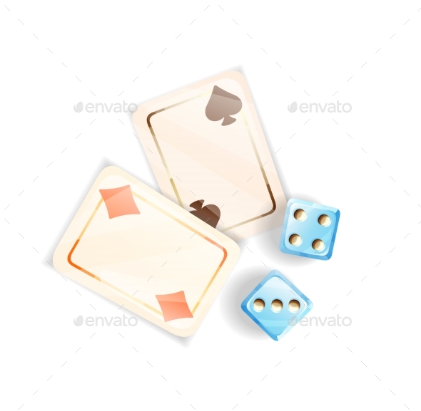 Two Blue Dice and Two Playing Card, Top View
