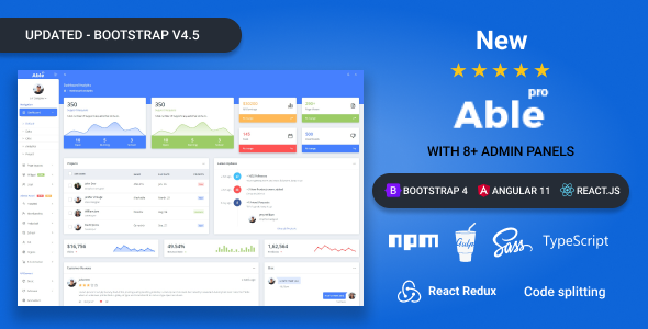 Szablon administratora Able pro 8.0 Bootstrap 4, Angular 8 i React Redux